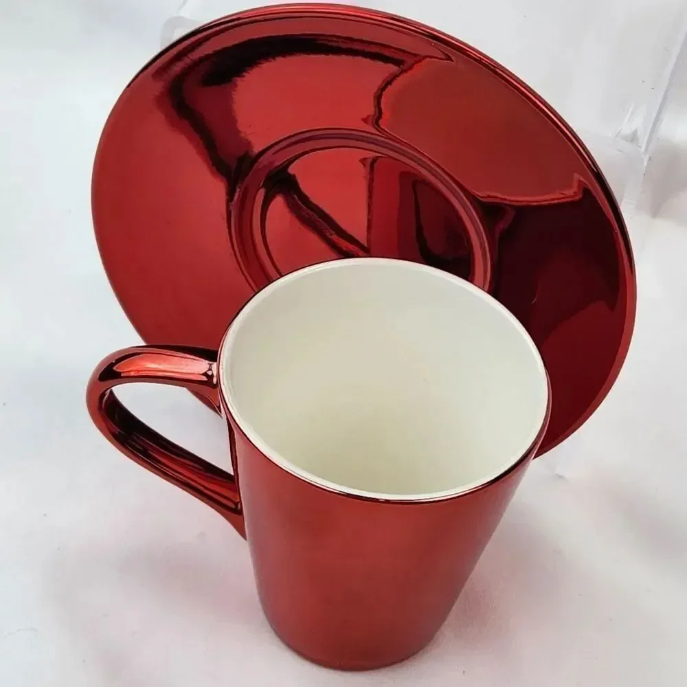🔹️NWT Starbucks Metallic Red Espresso 3oz Cup & Saucer Set